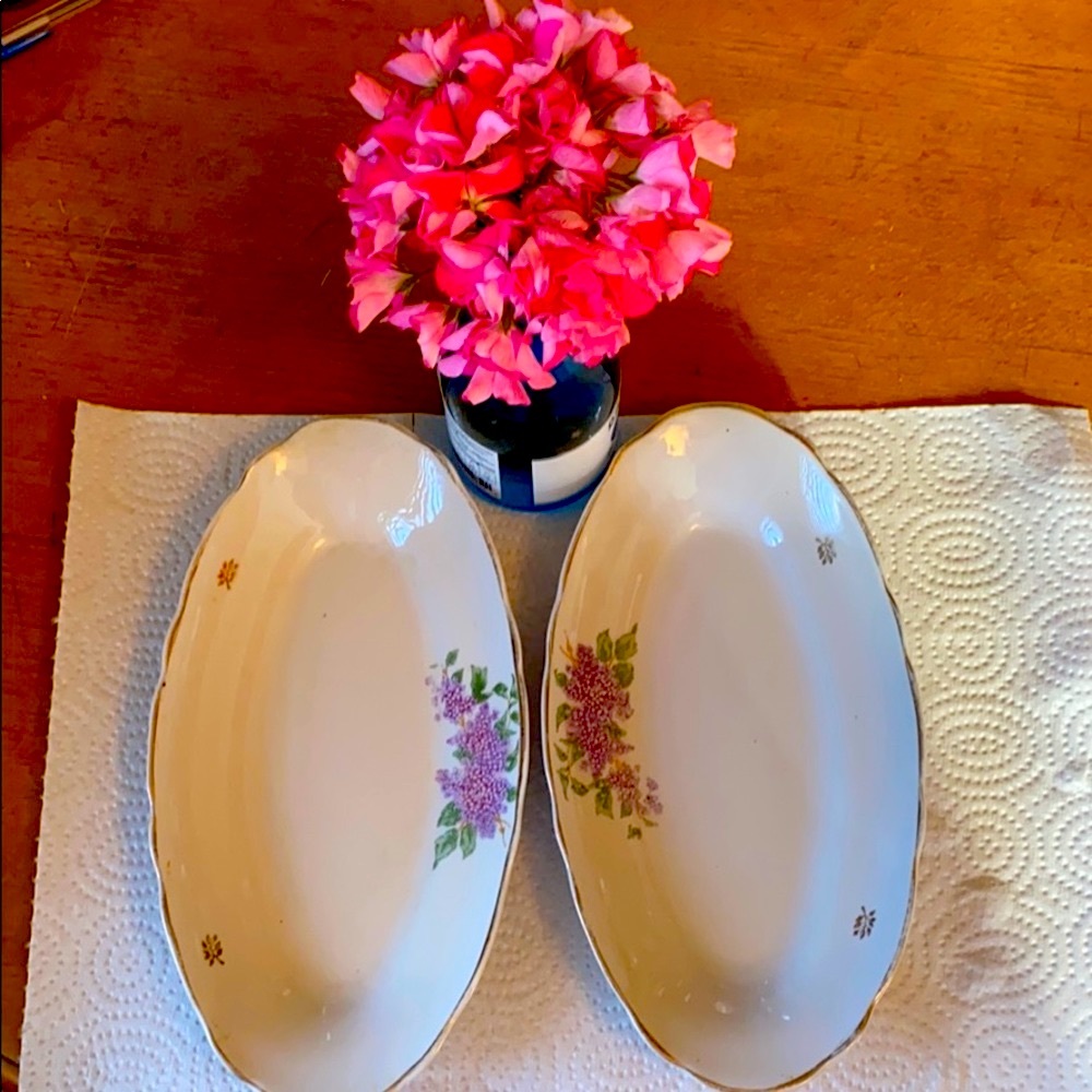 Set of 2 Stamped K Lilac Hand Painted Gold Porcelain Vintage Russia Plater
